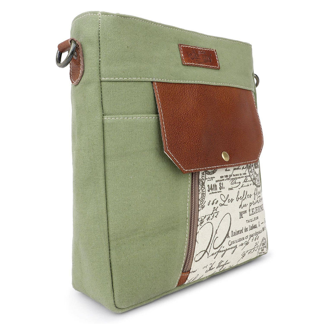 Canvas & Leather Women's Crossbody Bag - Bone/Reseda Green - Premium crossbody from Sixtease Bags USA - Just $44.95! Shop now at Pat's Monograms