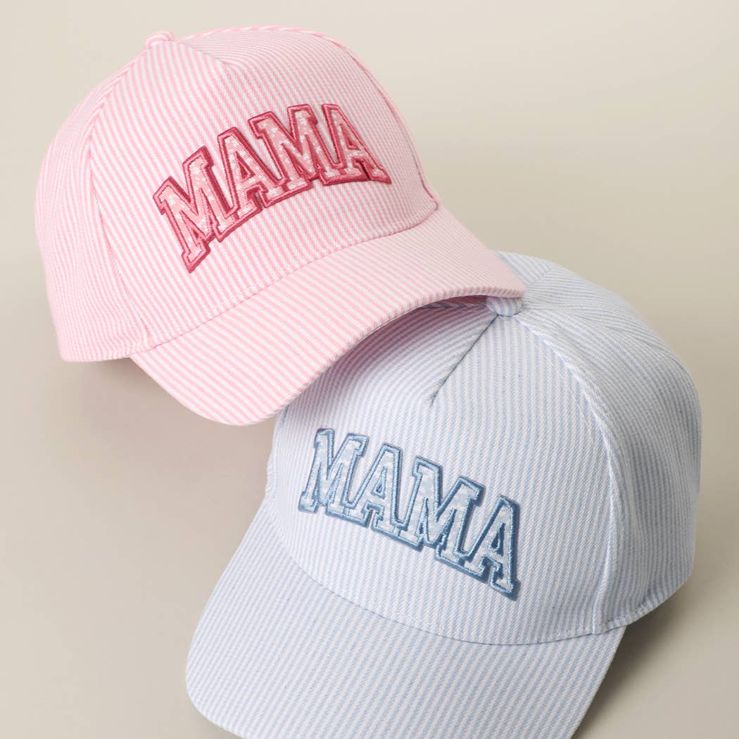 MAMA Embroidered Patch Seersucker Stripe Trucker Hat — Fashion City