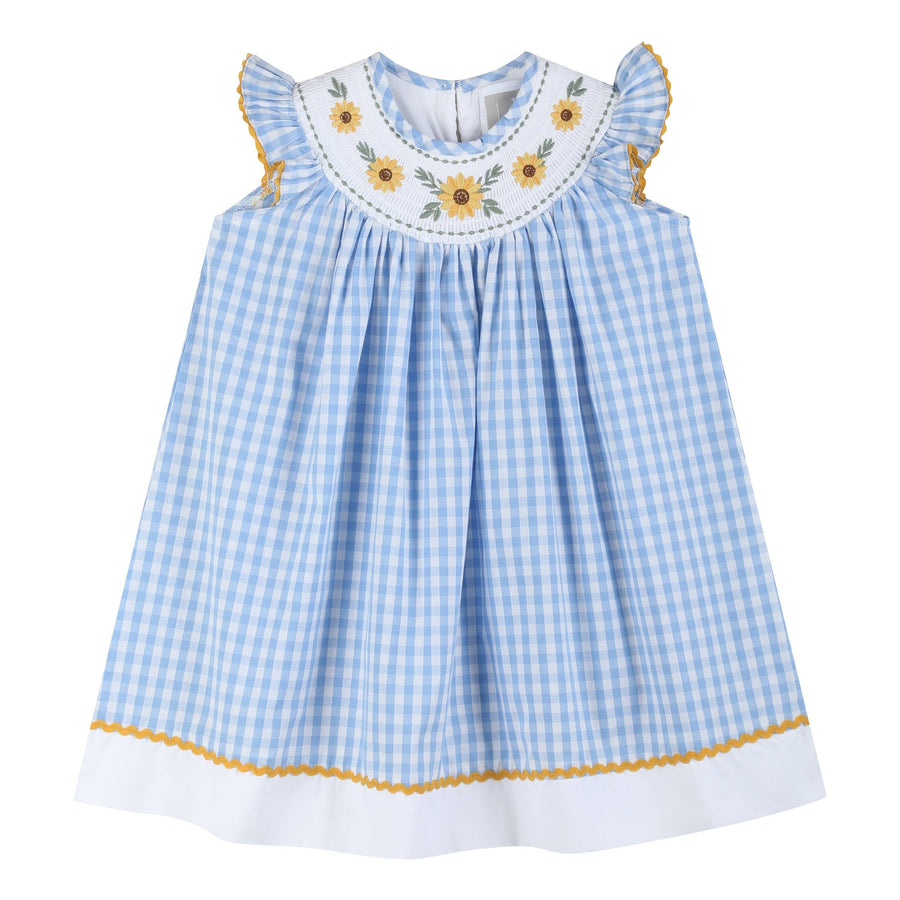 Blue Gingham Sunflower Smocked Bishop Dress - Premium Baby & Toddler Dresses from Lil Cactus - Just $42.95! Shop now at Pat's Monograms