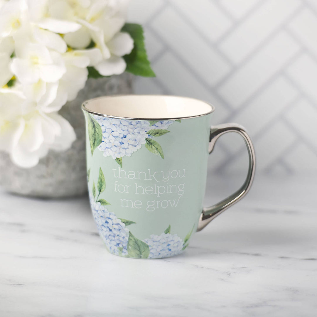 Mug Mint/Cream Hydrangea Helping Me Grow - Premium Christian Gift Items from Christian Art Gifts - Just $10.95! Shop now at Pat's Monograms