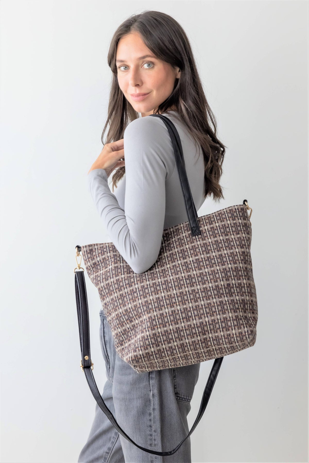 Retro Plaid Tote / Shoulder Bag
