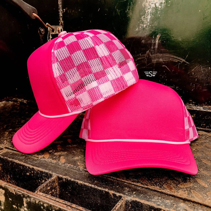 Checkered Mesh Back Foam Trucker Cap - Premium Trucker Cap from Flying S Company - Just $16.99! Shop now at Pat's Monograms