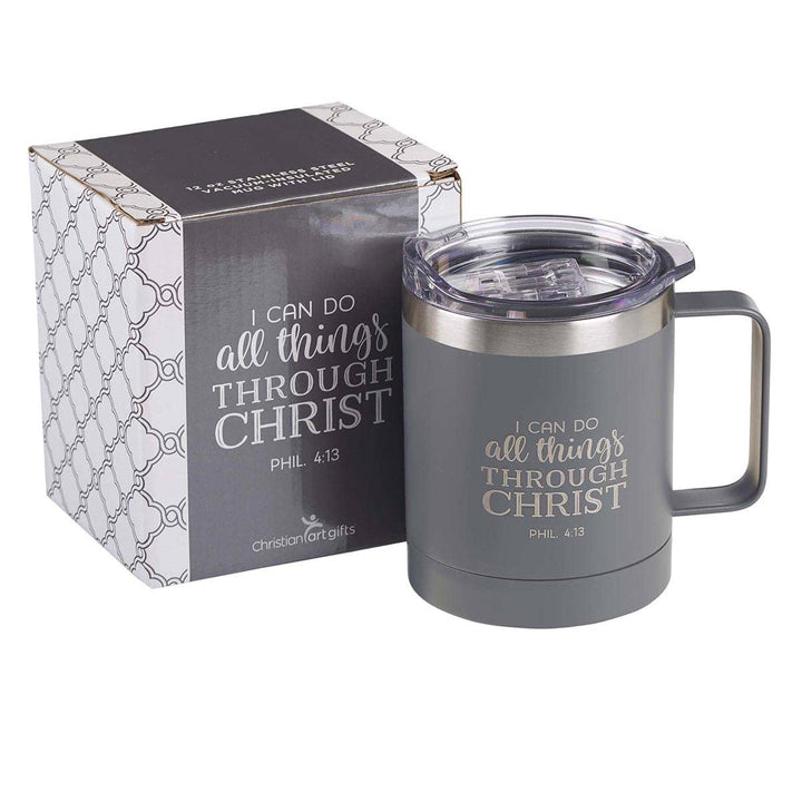 Stainless Steel Camp Mug - All Things Phil. 4:13 - Premium drinkware from Christian Art Gifts - Just $19.95! Shop now at Pat's Monograms