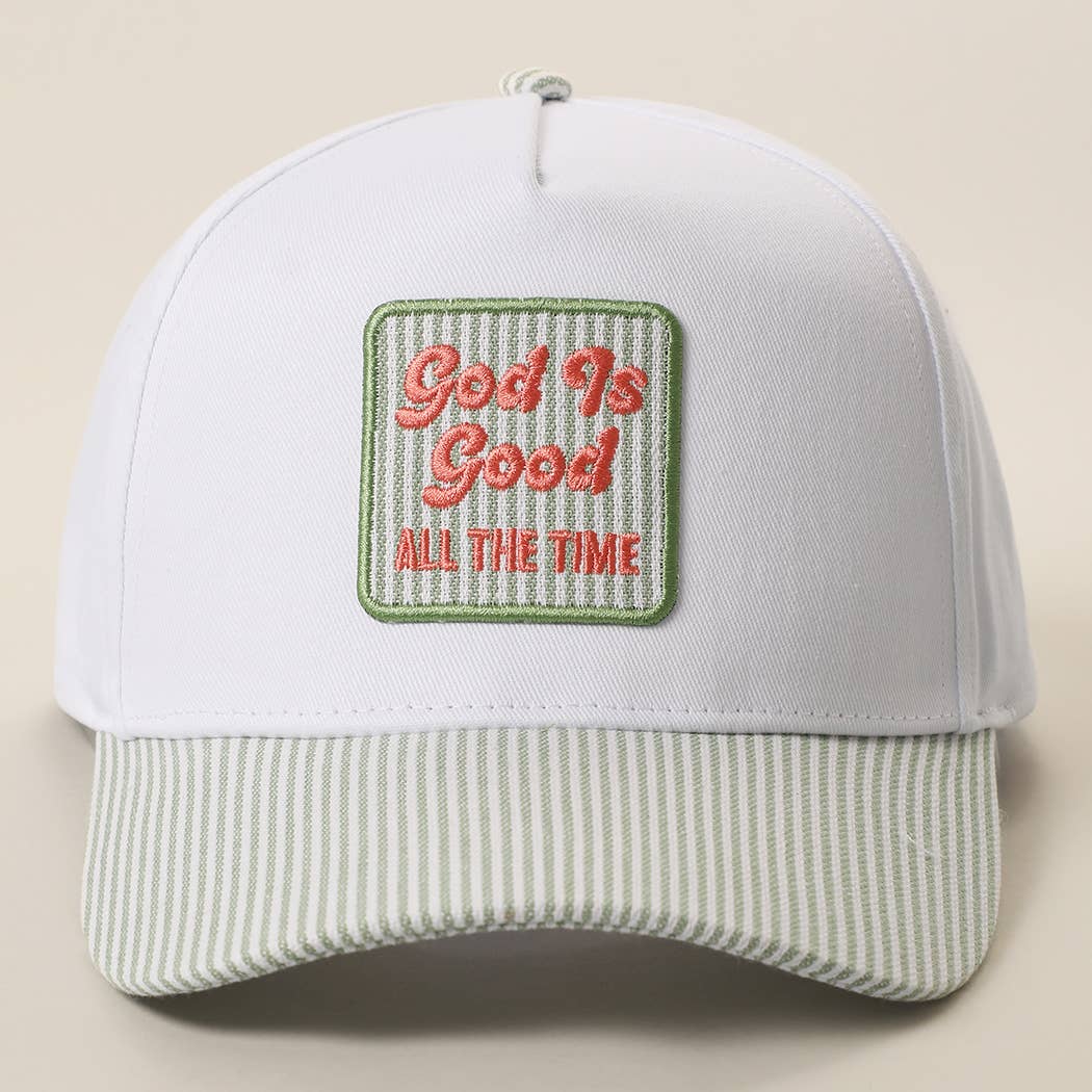 God Is Good Embroidered Patch Seersucker Brim Cap — Fashion City