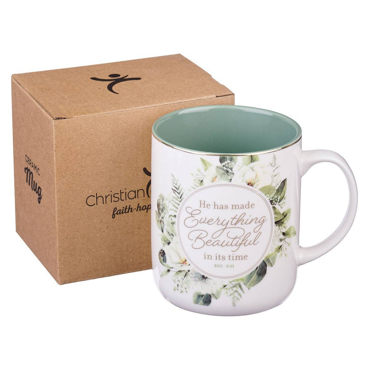 Mug Green Floral Everything Beautiful Ecc. 3:11 - Premium  from Christian Art Gifts - Just $10.95! Shop now at Pat's Monograms