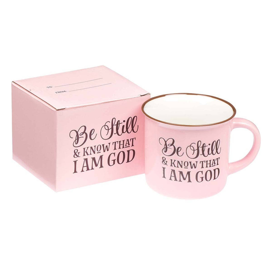 Be Still and Know Pink Camp-style Coffee Mug - Psalm 46:10 - Premium  from Christian Art Gifts - Just $12.95! Shop now at Pat's Monograms