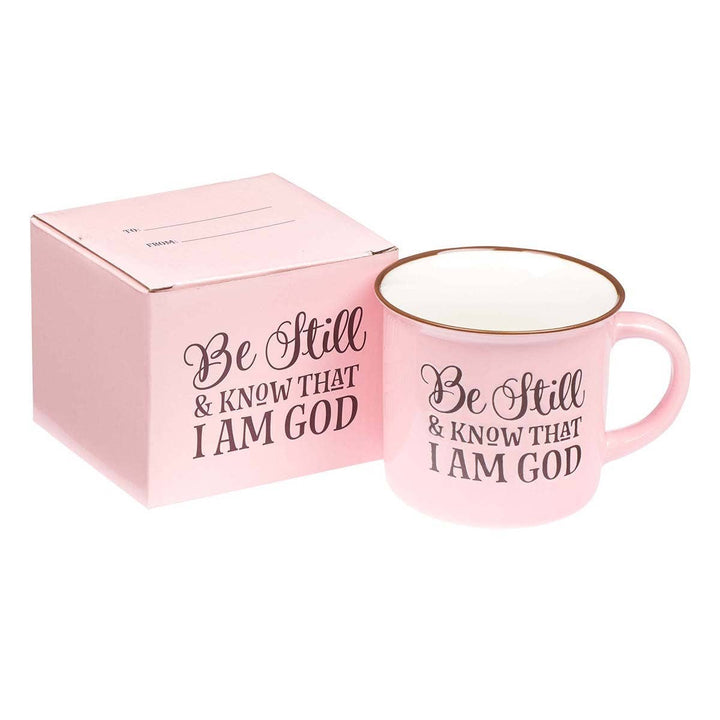 Be Still and Know Pink Camp-style Coffee Mug - Psalm 46:10 - Premium  from Christian Art Gifts - Just $12.95! Shop now at Pat's Monograms