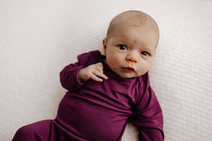 Knotted Newborn Baby Gown Plum Purple - Premium baby and Toddler Outfits from Three Little Tots - Just $26.95! Shop now at Pat's Monograms
