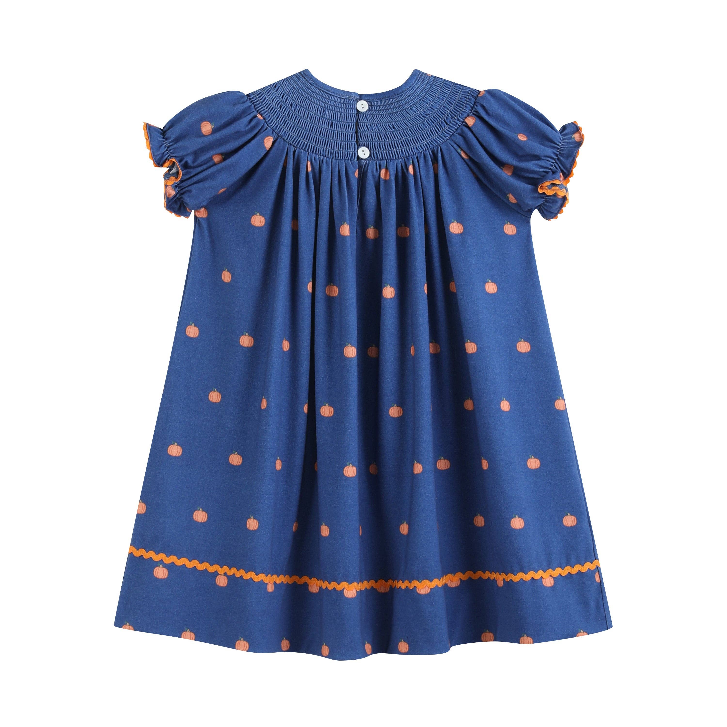 Blue Pumpkin Print Knit Smocked Bishop Dress - Premium  from Lil Cactus - Just $38! Shop now at Pat's Monograms