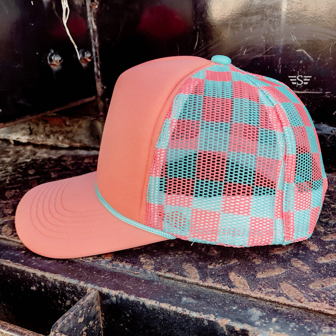 Checkered Mesh Back Foam Trucker Cap - Premium Trucker Cap from Flying S Company - Just $16.99! Shop now at Pat's Monograms