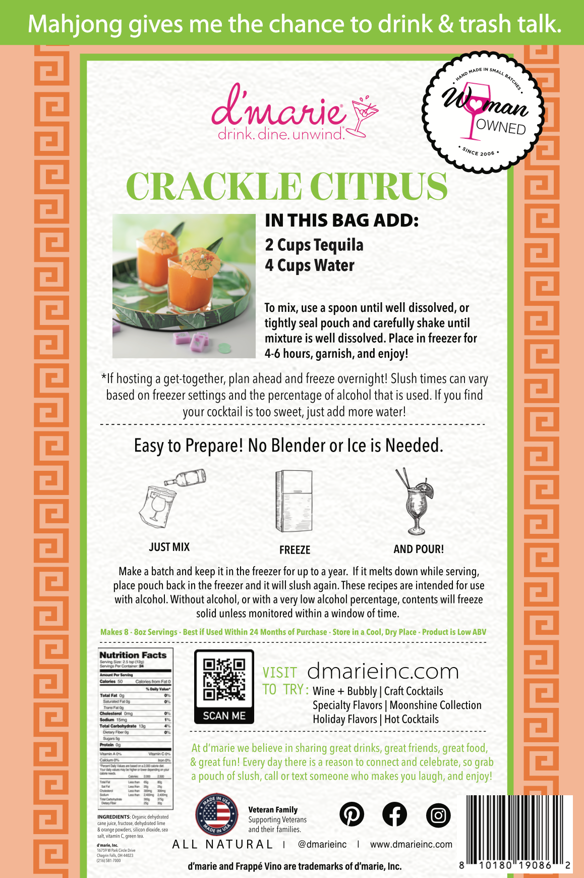 Crackle Citrus Mahjong Cocktail - Ready-To-Freeze Cocktail - Premium drink mix from d'marie inc. - Just $17! Shop now at Pat's Monograms