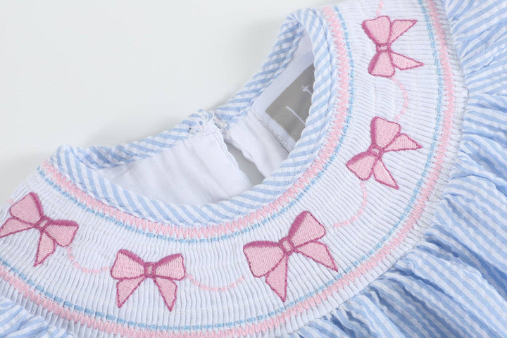 Blue Seersucker Bow Smocked Bishop Dress - Premium Baby & Toddler Dresses from Lil Cactus - Just $36.95! Shop now at Pat's Monograms