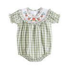 Sage Green Gingham Pumpkin Smocked Romper - Premium  from Lil Cactus - Just $36! Shop now at Pat's Monograms