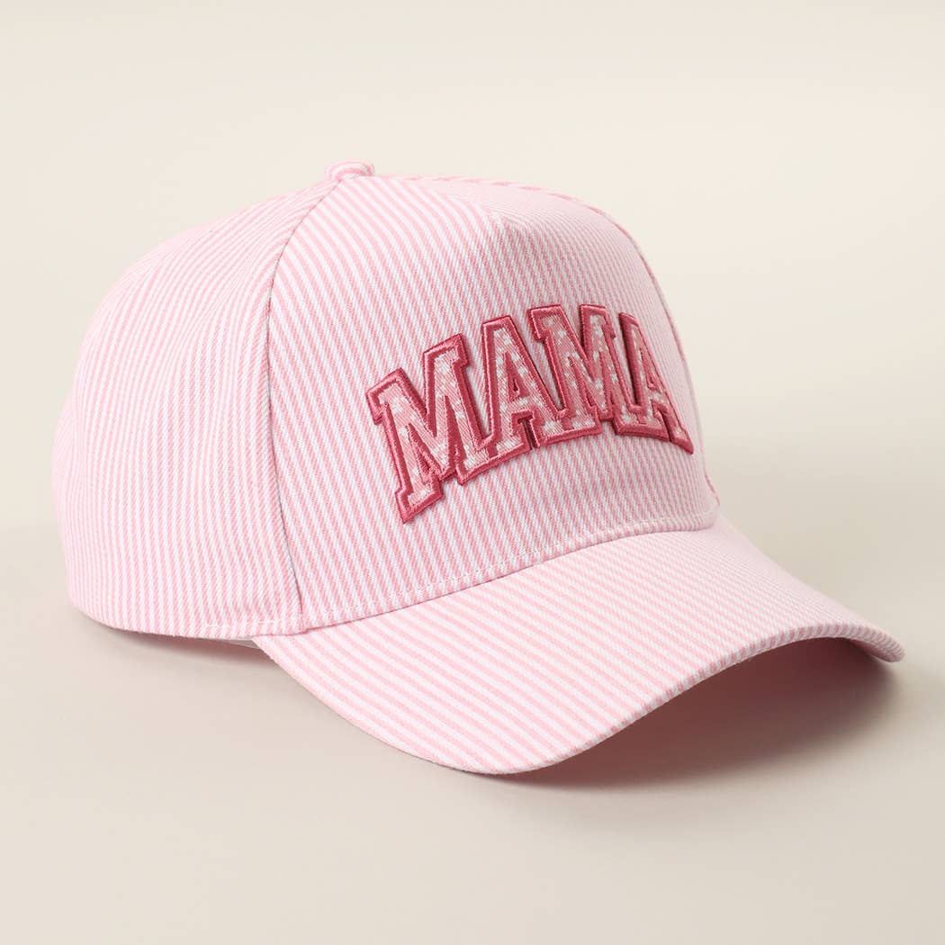 MAMA Embroidered Patch Seersucker Stripe Trucker Hat — Fashion City