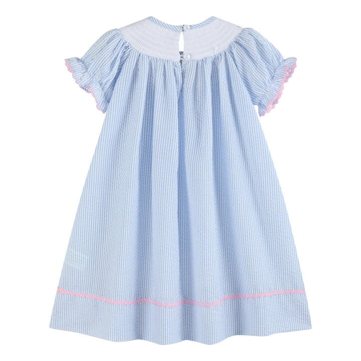 Blue Seersucker Bow Smocked Bishop Dress - Premium Baby & Toddler Dresses from Lil Cactus - Just $36.95! Shop now at Pat's Monograms