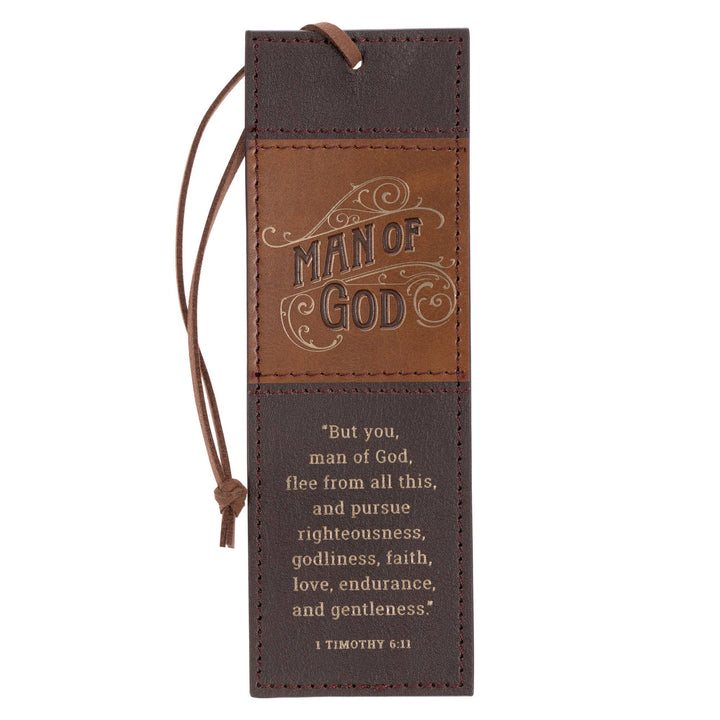 Bookmark Faux Leather Brown Man of God 1 Tim. 6:11 - Premium bookmarks from Christian Art Gifts - Just $5.25! Shop now at Pat's Monograms