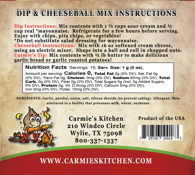 Roasted Garlic Dip Mix - Premium Gourmet Foods from Carmie's Kitchen - Just $5! Shop now at Pat's Monograms