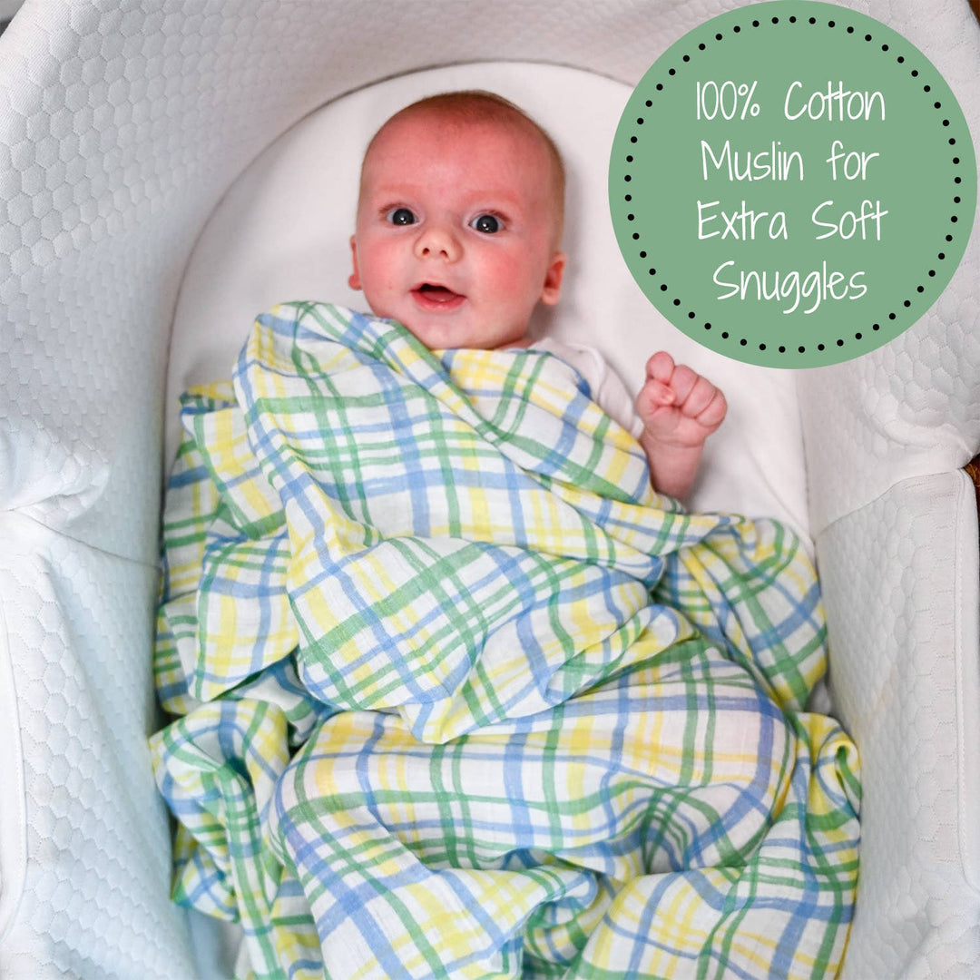 Blue Plaid Baby Muslin Swaddle Blanket - Premium Swaddle from LollyBanks - Just $19.99! Shop now at Pat's Monograms