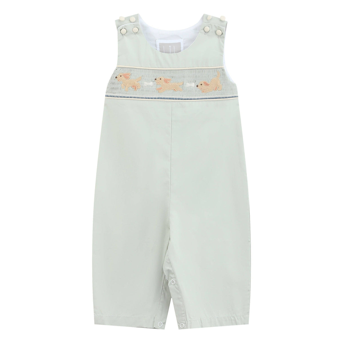 Sage Green Puppy Dog Smocked Longalls — Lil Cactus