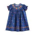 Blue Pumpkin Print Knit Smocked Bishop Dress - Premium  from Lil Cactus - Just $38! Shop now at Pat's Monograms