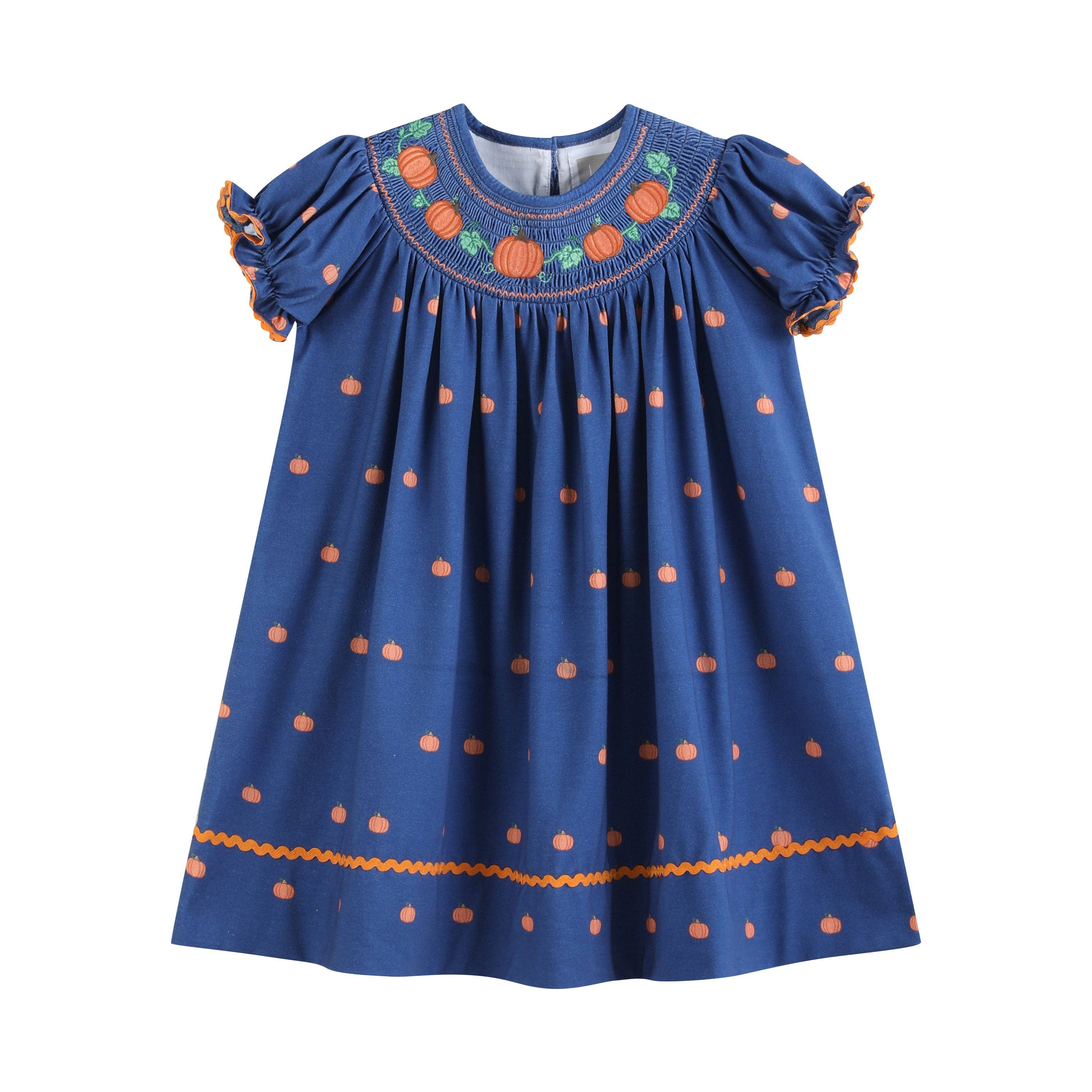 Blue Pumpkin Print Knit Smocked Bishop Dress - Premium  from Lil Cactus - Just $38! Shop now at Pat's Monograms