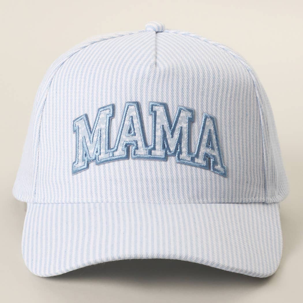 MAMA Embroidered Patch Seersucker Stripe Trucker Hat — Fashion City