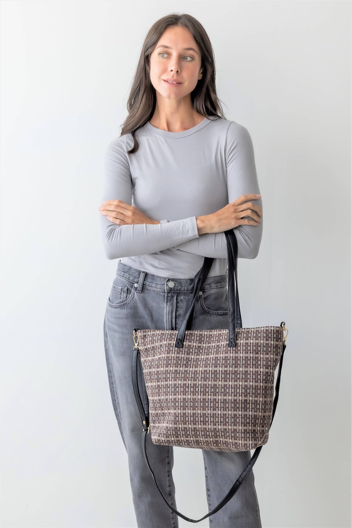 Retro Plaid Tote / Shoulder Bag