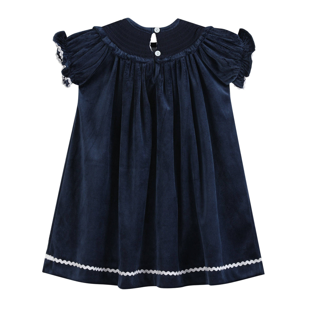 Blue Velvet Silver Bows Smocked Ruffle Bishop Dress - Premium Baby & Toddler Dresses from Lil Cactus - Just $38.95! Shop now at Pat's Monograms