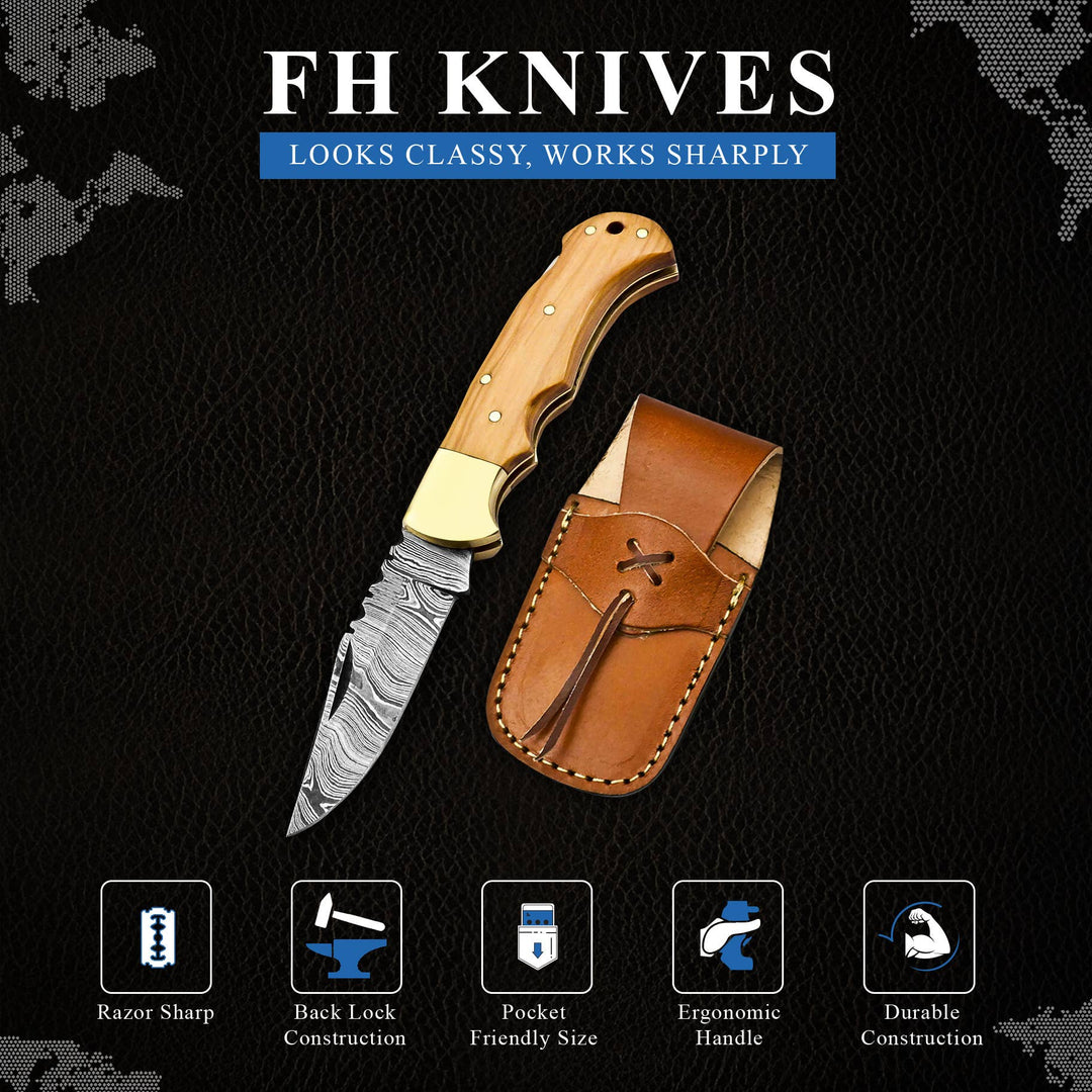 6.5' Handmade damascus folding knife, Pocket Knife - Premium Knives from FH KNIVES - Just $49.95! Shop now at Pat's Monograms