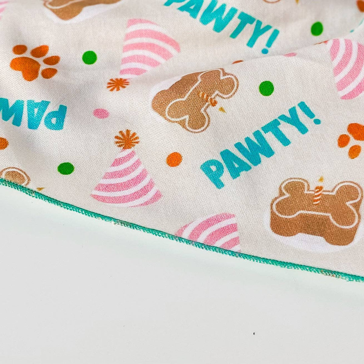 Pawty! Dog birthday bandana with cakes and hats gender neutral — doggish