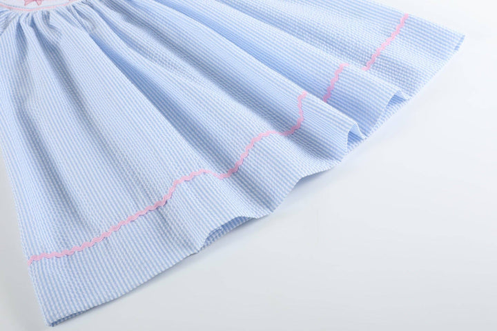 Blue Seersucker Bow Smocked Bishop Dress - Premium Baby & Toddler Dresses from Lil Cactus - Just $36.95! Shop now at Pat's Monograms