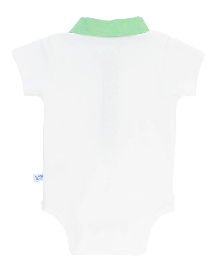 Baby Boys White Short Sleeve Placket Detail Knit Bodysuit - Premium Baby & Toddler Outfits from RuffleButts + RuggedButts - Just $26.95! Shop now at Pat's Monograms