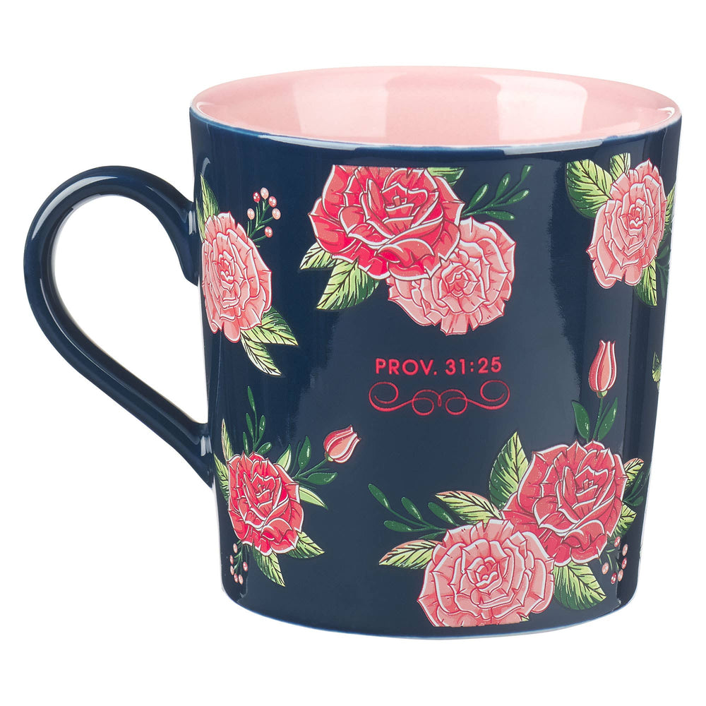 Strength & Dignity Pink Roses Coffee Mug - Prov. 31:25 - Premium gift item from Christian Art Gifts - Just $12.95! Shop now at Pat's Monograms