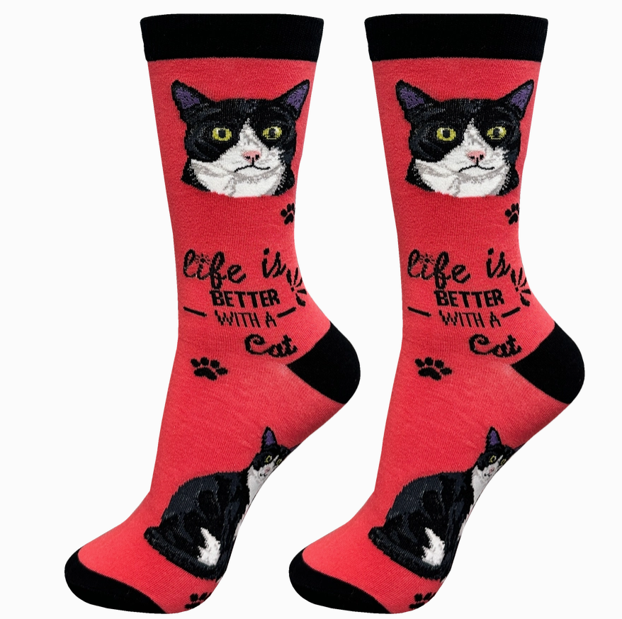 Black and White Cat - Life is Better Socks - Premium Socks from Sock Daddy - Just $10.95! Shop now at Pat's Monograms
