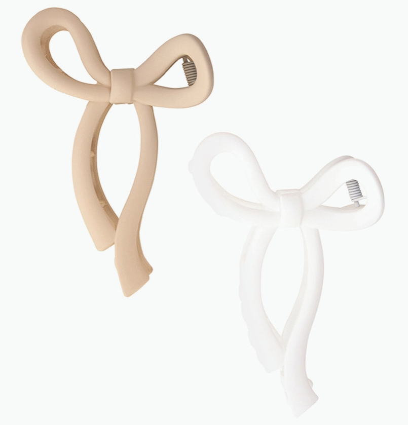 Claw Clips Set of 2 - Flax Bow/White Bow - Premium Accessories from Bella Sleep + Spa - Just $7.95! Shop now at Pat's Monograms