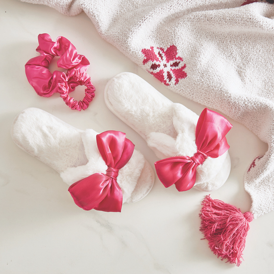 Plush Slippers - Hot Pink Bow - Premium Accessories from Bella Sleep + Spa - Just $24.95! Shop now at Pat's Monograms