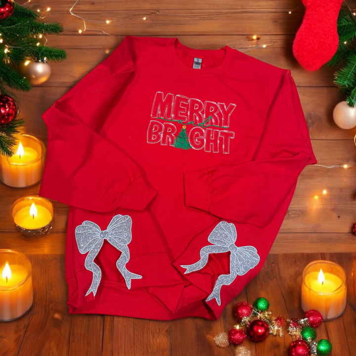 Merry and Bright Side Bow Sweatshirt - Premium Christmas Shirts from Pat's Monograms - Just $59.95! Shop now at Pat's Monograms