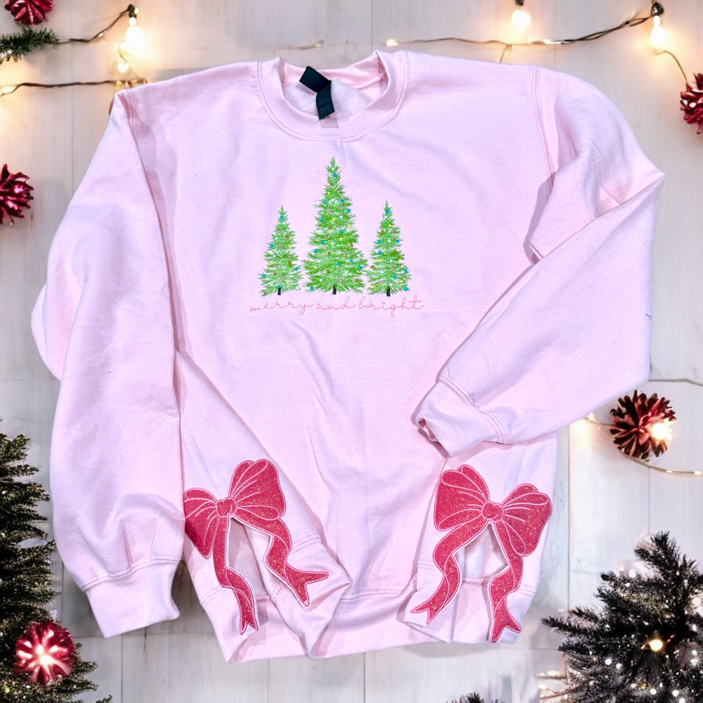 Merry and Bright  - Side Bow Sweatshirt - Premium Christmas Shirts from Pat's Monograms - Just $64.95! Shop now at Pat's Monograms