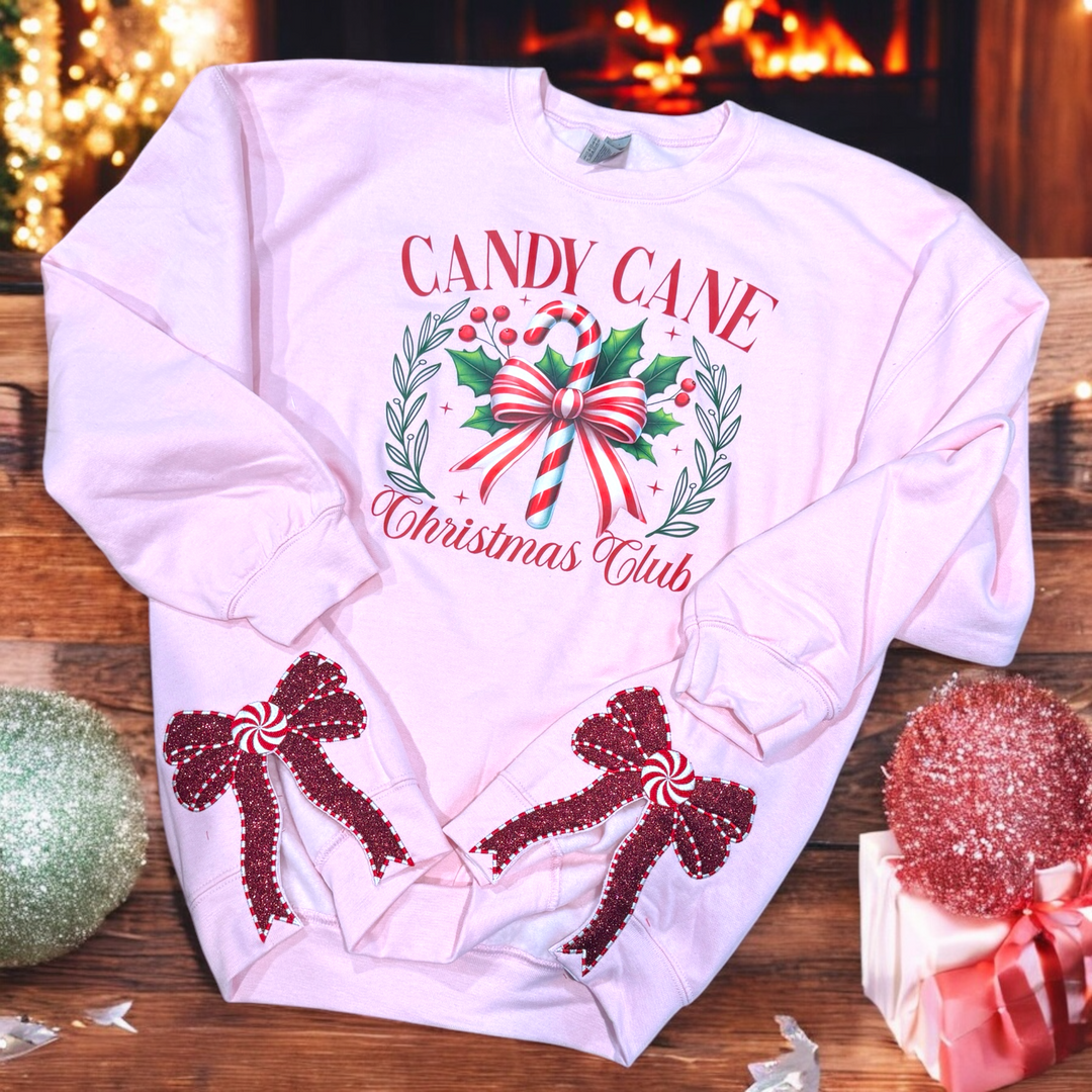 Candy Cane Club - Side Bow Sweatshirt - Premium Christmas Shirts from Pat's Monograms - Just $56.95! Shop now at Pat's Monograms