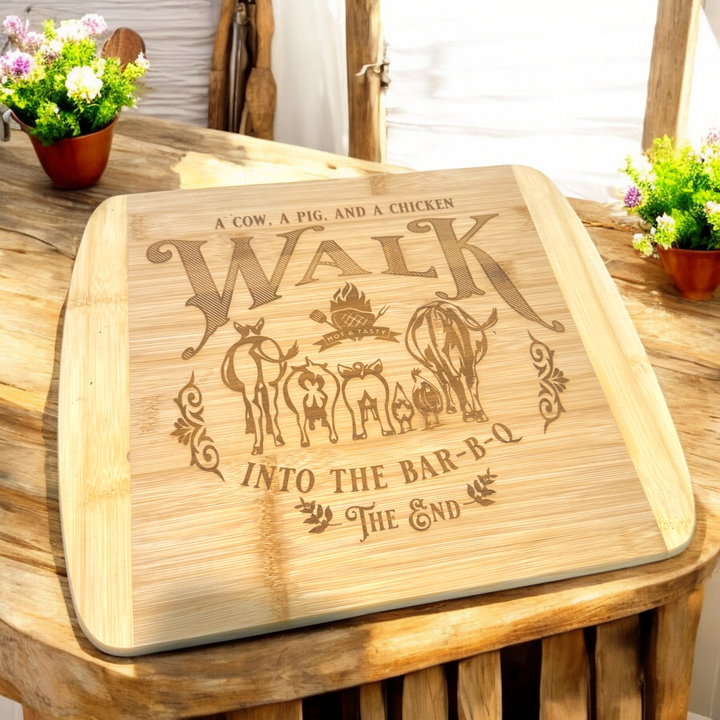 A Cow, A Pig & A Chicken Cutting Board - Premium Cutting Boards from Pat's Monograms - Just $32.95! Shop now at Pat's Monograms