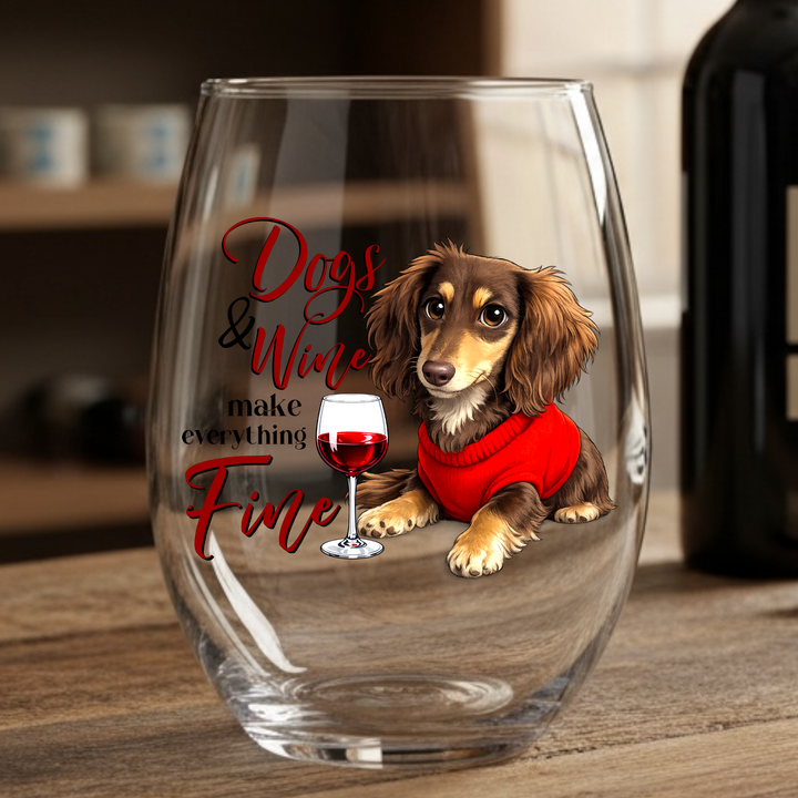 "Dogs and Wine" - Custom Pet Caricature Wine Glass - Premium drinkware from Pat's Monograms - Just $16.95! Shop now at Pat's Monograms
