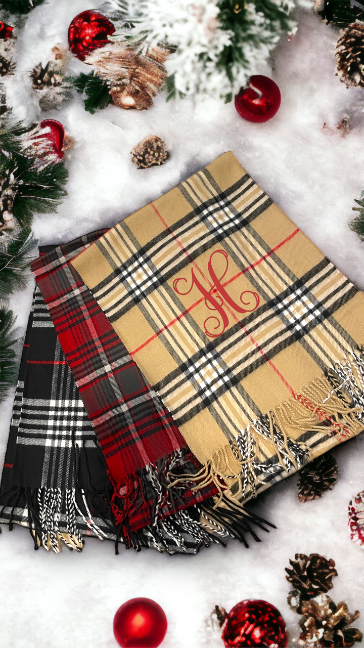 Plaid Cashmere Feel Scarves with Embroidered Single Initial - Premium  from Pat's Monograms - Just $18! Shop now at Pat's Monograms