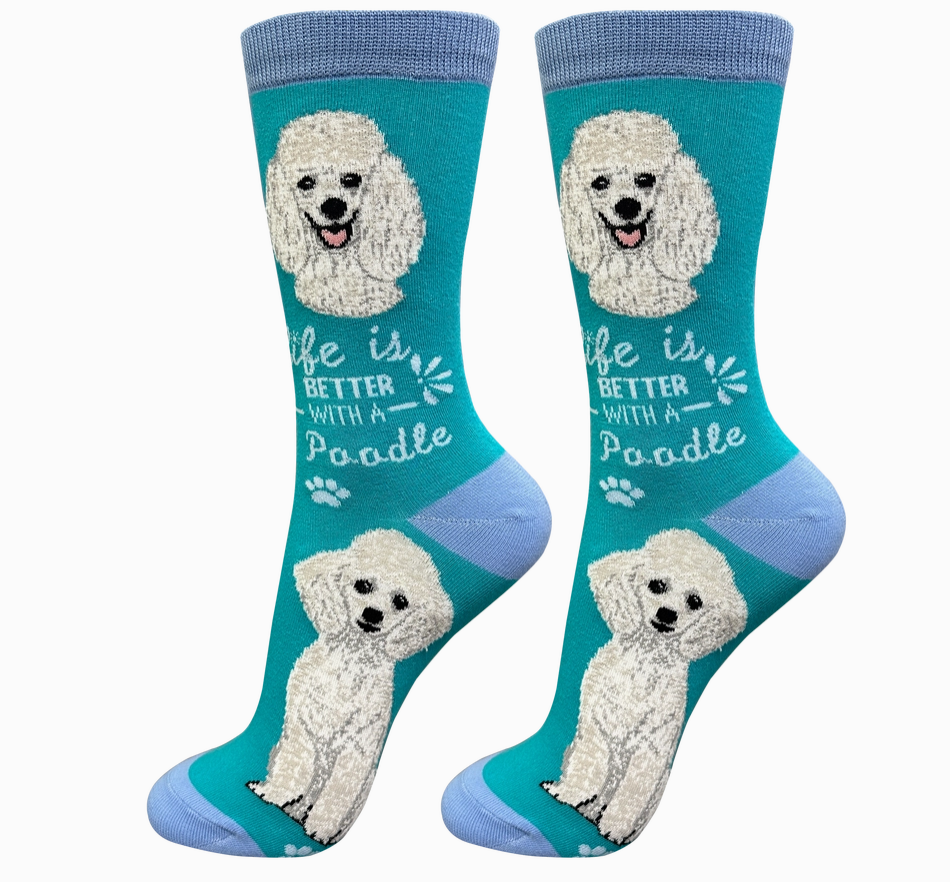 Poodle, White - Life is Better Socks - Premium Socks from Sock Daddy - Just $10.95! Shop now at Pat's Monograms
