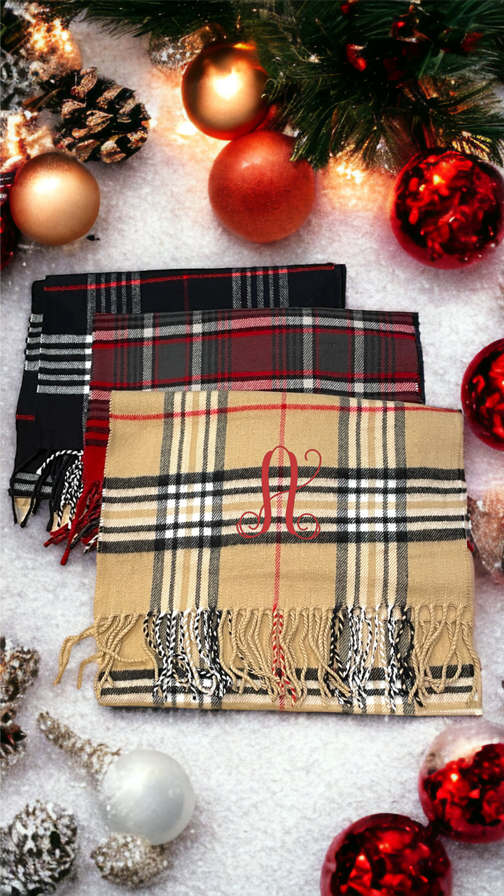 Plaid Cashmere Feel Scarves with Embroidered Single Initial - Premium  from Pat's Monograms - Just $18! Shop now at Pat's Monograms