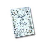 Single Shuffle Up, Darlin' mahjong shuffler, 5 by 7 inches, navy script on cream with a gold Greek key border and magnolia blossoms