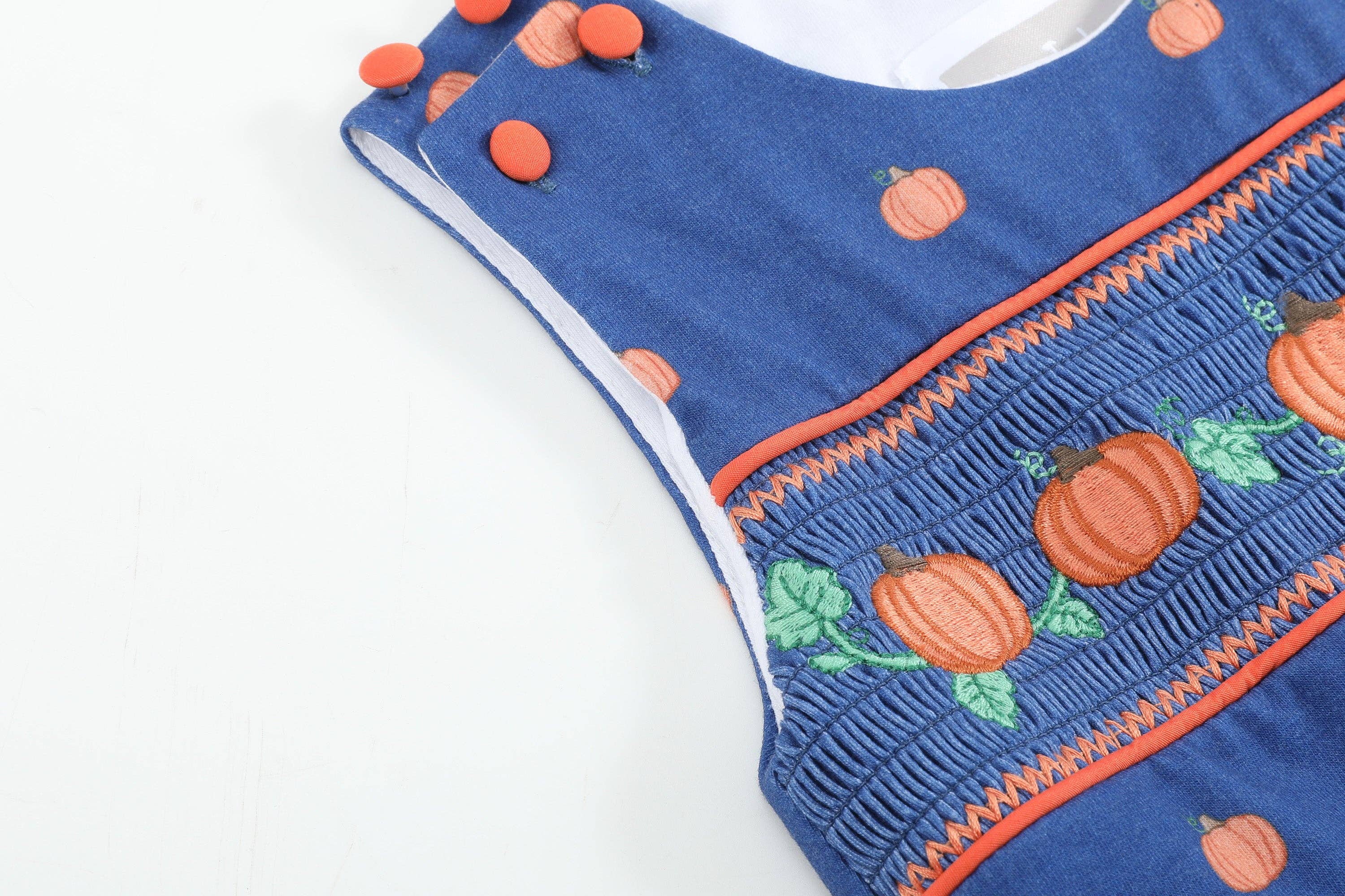 Blue Pumpkin Print Knit Smocked Overalls - Premium  from Lil Cactus - Just $36! Shop now at Pat's Monograms