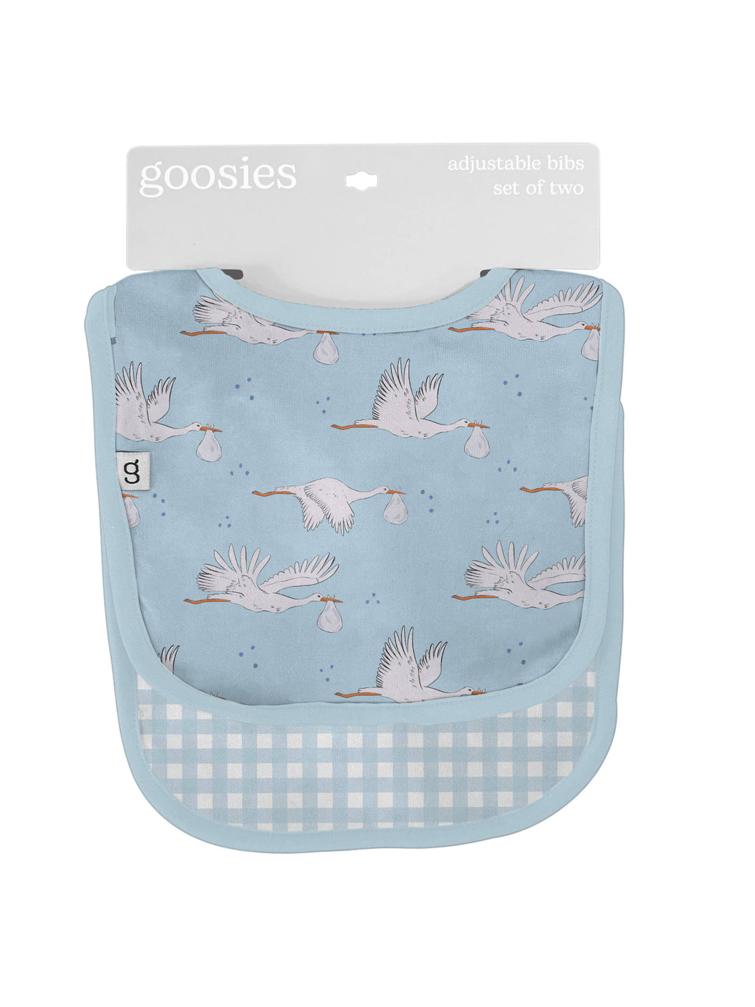 Bib Set - Blue Storks/Gingham - Premium Baby Accessories from Goosies - Just $26.95! Shop now at Pat's Monograms