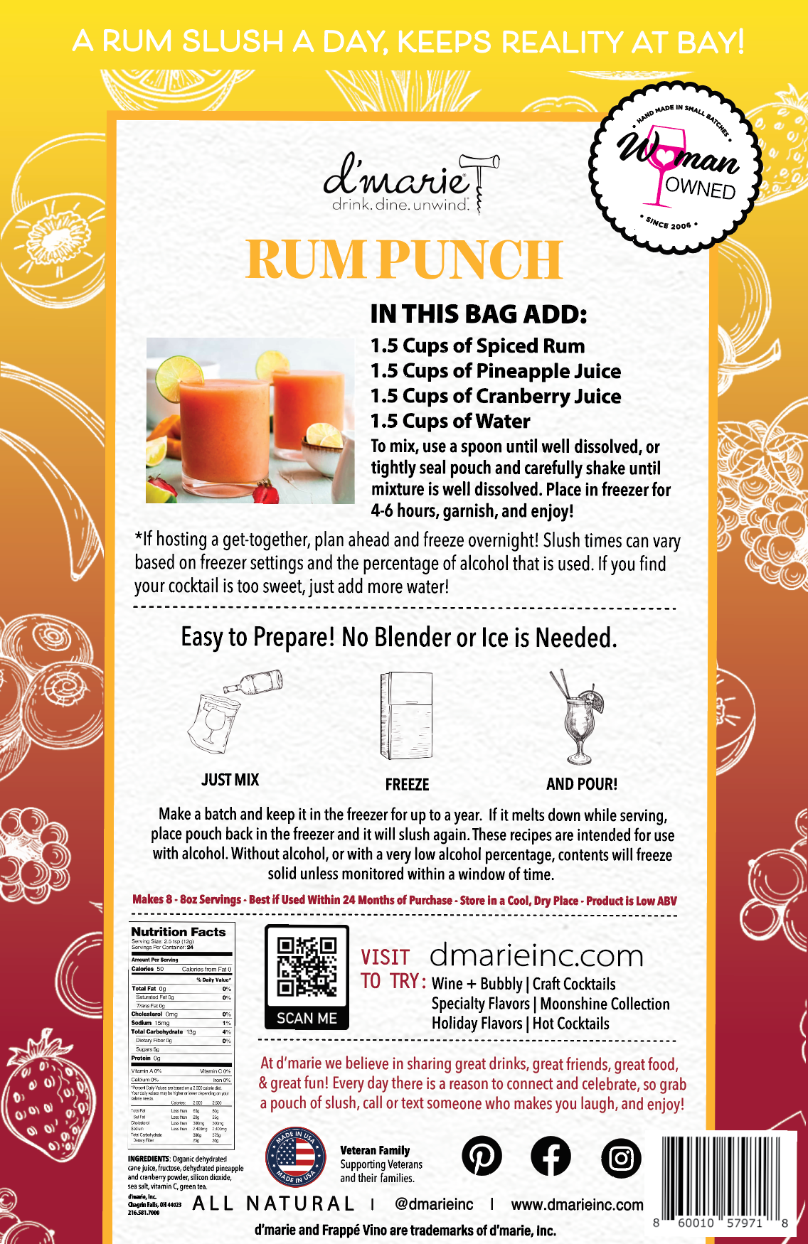 Rum Punch Cocktail - Ready-To-Freeze Cocktail - Premium drink mix from d'marie inc. - Just $17! Shop now at Pat's Monograms