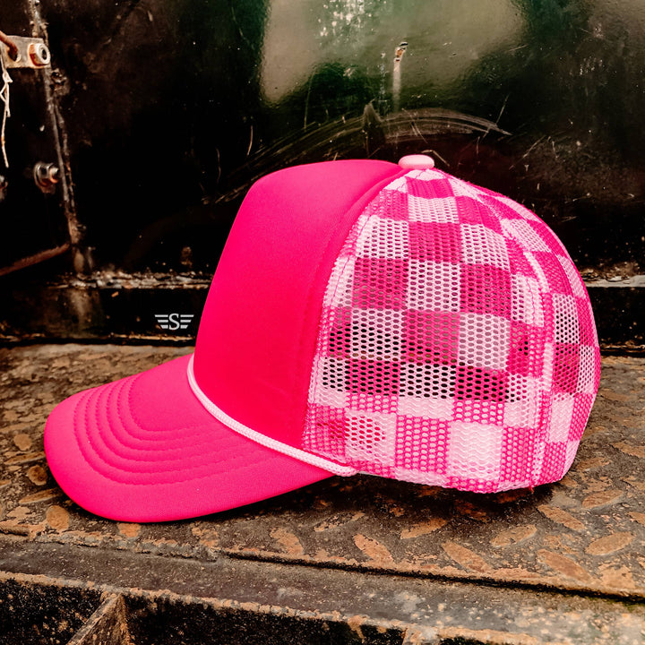 Checkered Mesh Back Foam Trucker Cap - Premium Trucker Cap from Flying S Company - Just $16.99! Shop now at Pat's Monograms