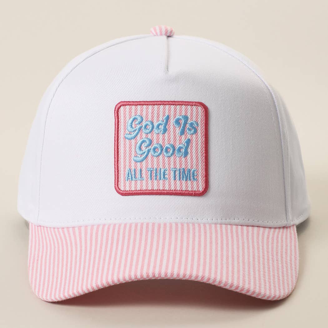 God Is Good Embroidered Patch Seersucker Brim Cap — Fashion City